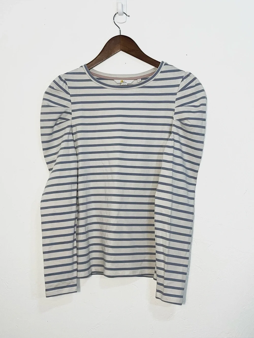Boden Imogen Breton Striped Puff Sleeve 100% Cotton Knit Shirt Size 8
